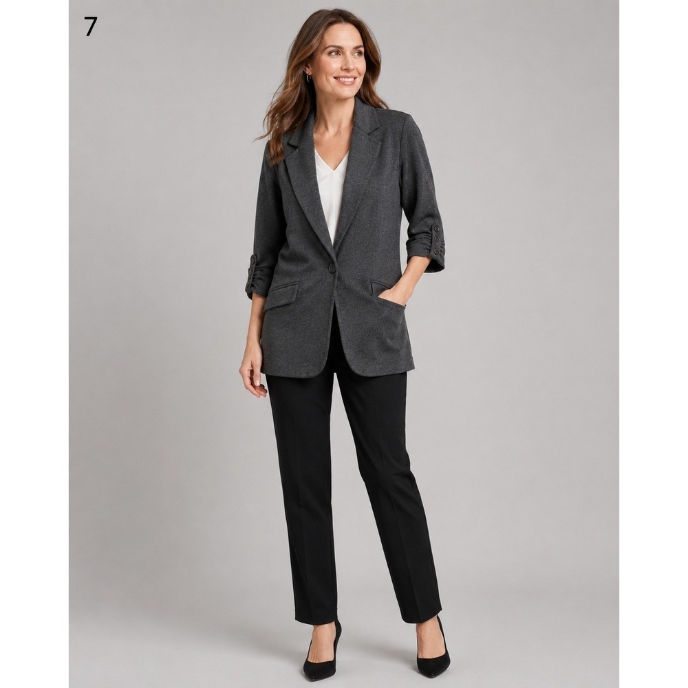 avenue ponte collection blazer jacket womens 14/16 gray polyester rayon pockets